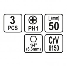 65456 STHOR Set 3 biti philips PH1, prindere hexag..